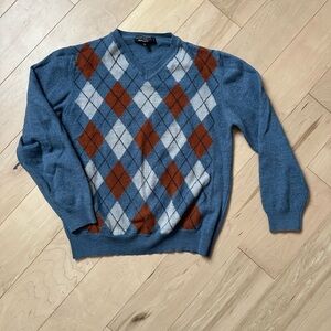 Vintage Blue and Brown Argyle V-Neck Sweater